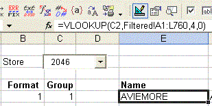 example of a vlookup, with a drop down selection box included.