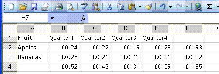 Example of a spreadsheet showing row and column headings
